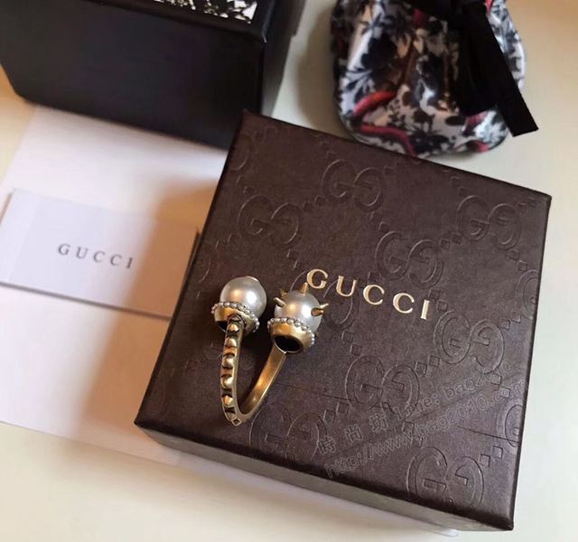 GUCCi飾品 古馳女戒指 Gucci時尚 柳丁珍珠 開口戒指  zgbq1203